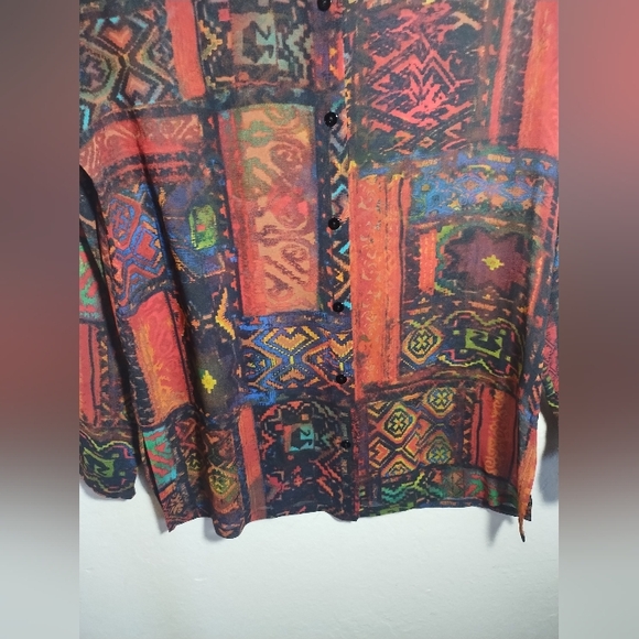 Chicos Top Sheer Silk Geometric Patterned Boho Artsy Colorful - Picture 8 of 16